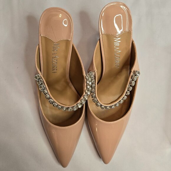 MIRAAZZURRA Women Rhinestone Strappy Pointed Toe Stiletto Sz 7.5 Nude - Picture 4 of 9